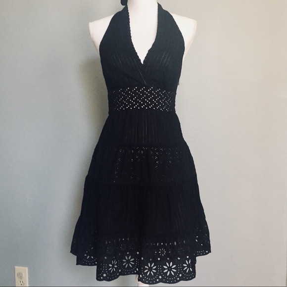BCBGMaxAzria Dresses & Skirts - BCBG MaxAzria Black Eyelet Halter Dress